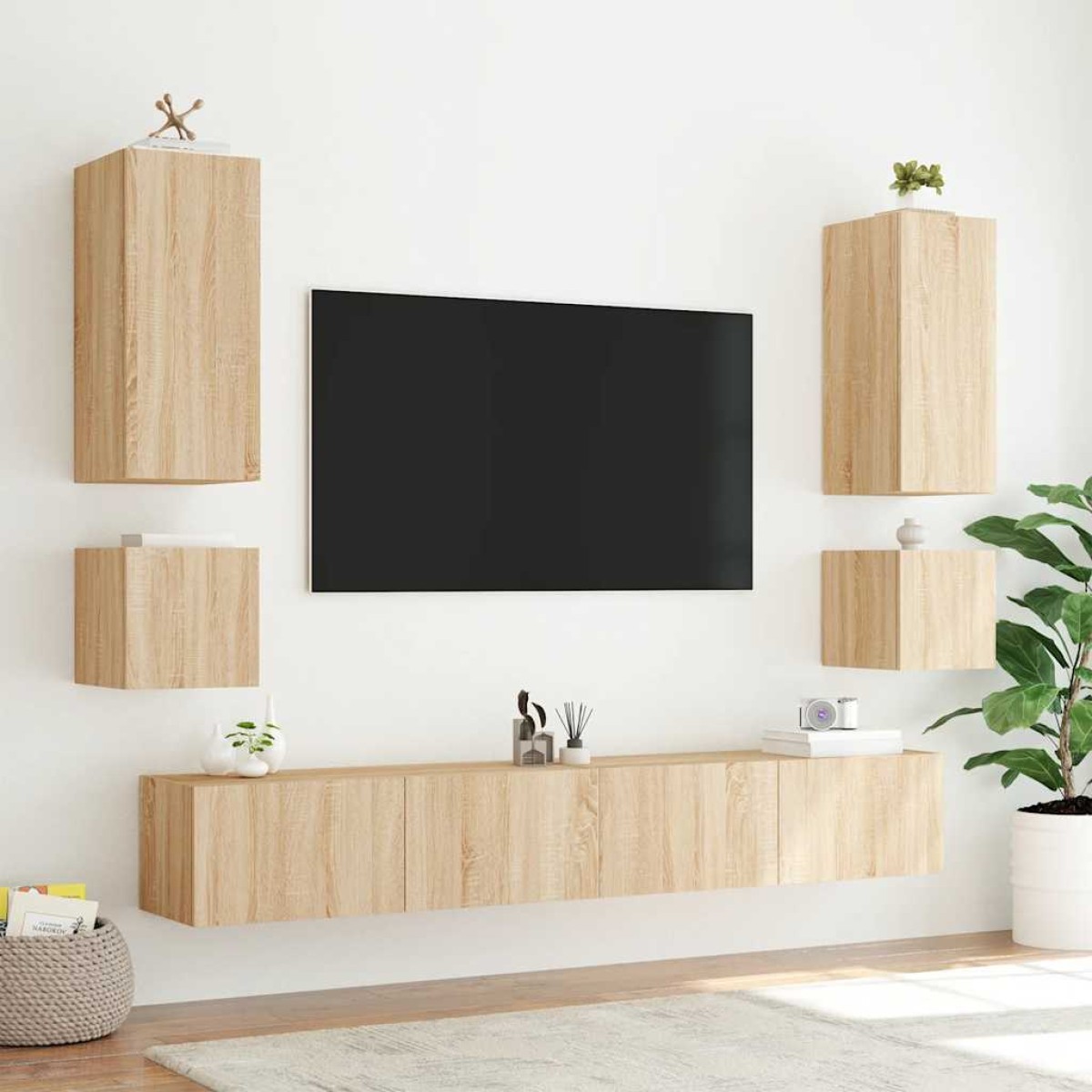 vidaXL Έπιπλο Τοίχου Τηλεόρασης με LED Sonoma Δρυς 100x35x31 εκ.