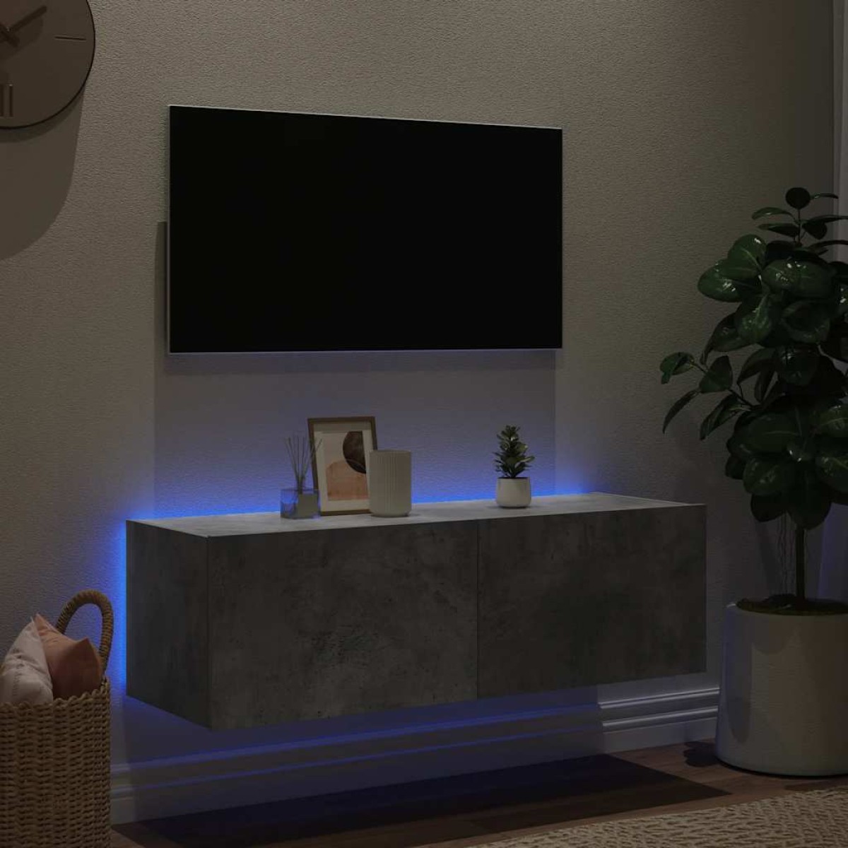 vidaXL Έπιπλο Τηλεόρασης με LED Γκρι Σκυροδέματος 100x35x31 εκ.
