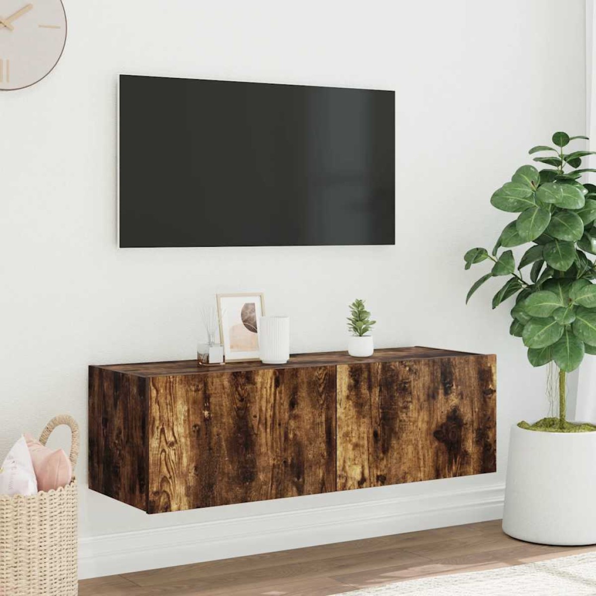 vidaXL Έπιπλο Τοίχου Τηλεόρασης με LED Καπνιστή Δρυς 100x35x31 εκ.