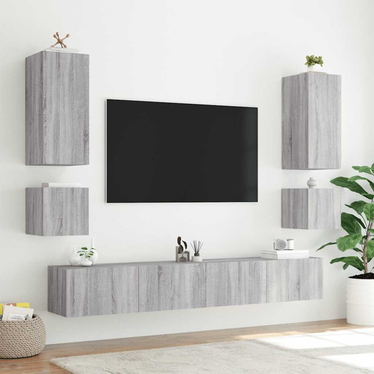 vidaXL Έπιπλο Τοίχου Τηλεόρασης με LED Γκρι Sonoma 100x35x31 εκ.