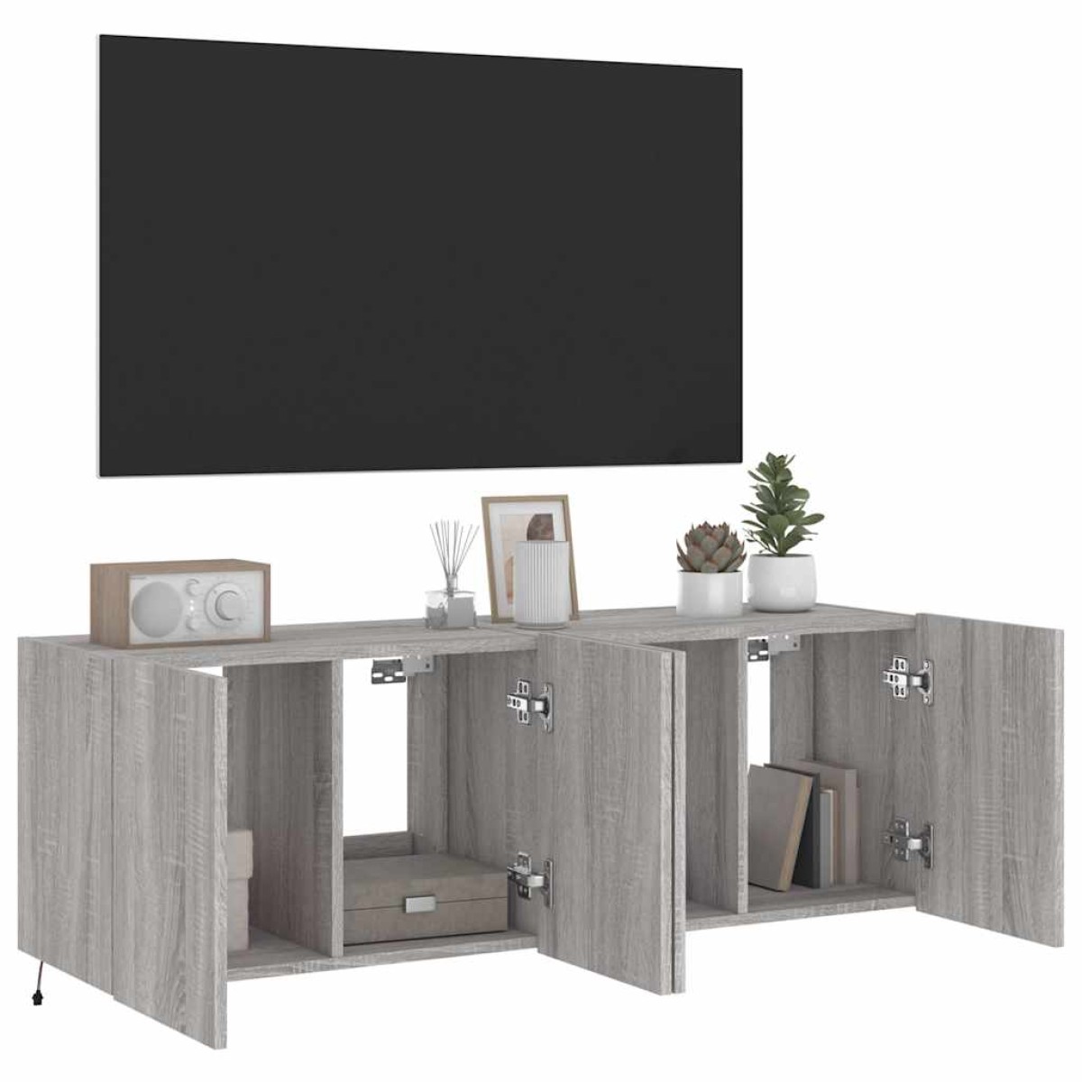 vidaXL Έπιπλα Τοίχου Τηλ. με LED 2 Τεμ. Γκρι Sonoma 60x35x41 εκ.