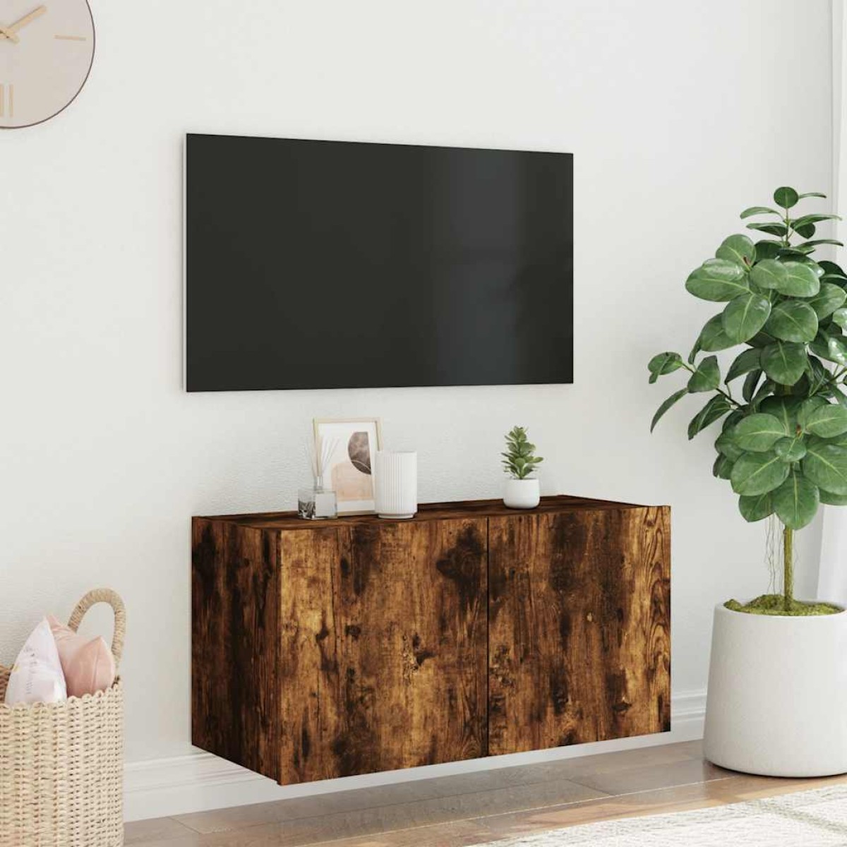 vidaXL Έπιπλο Τοίχου Τηλεόρασης με LED Καπνιστή Δρυς 80x35x41 εκ.