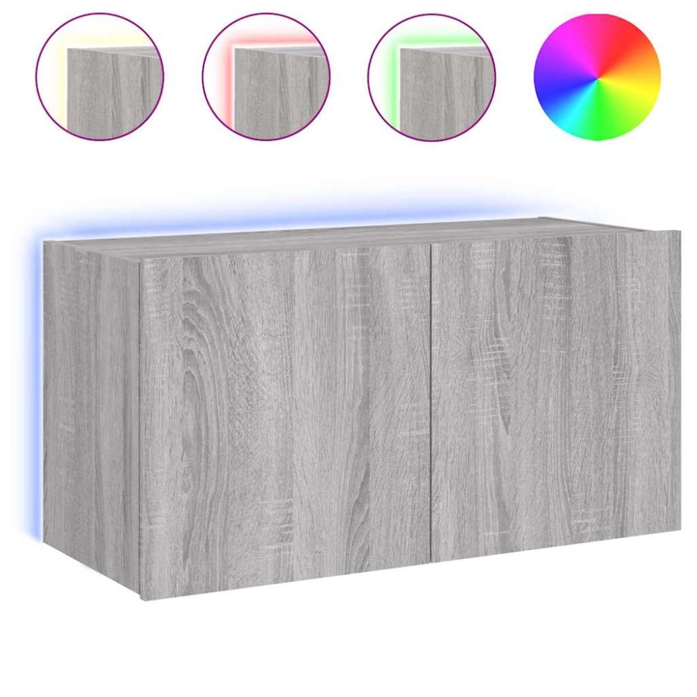 vidaXL Έπιπλο Τοίχου Τηλεόρασης με LED Γκρι Sonoma 80x35x41 εκ.