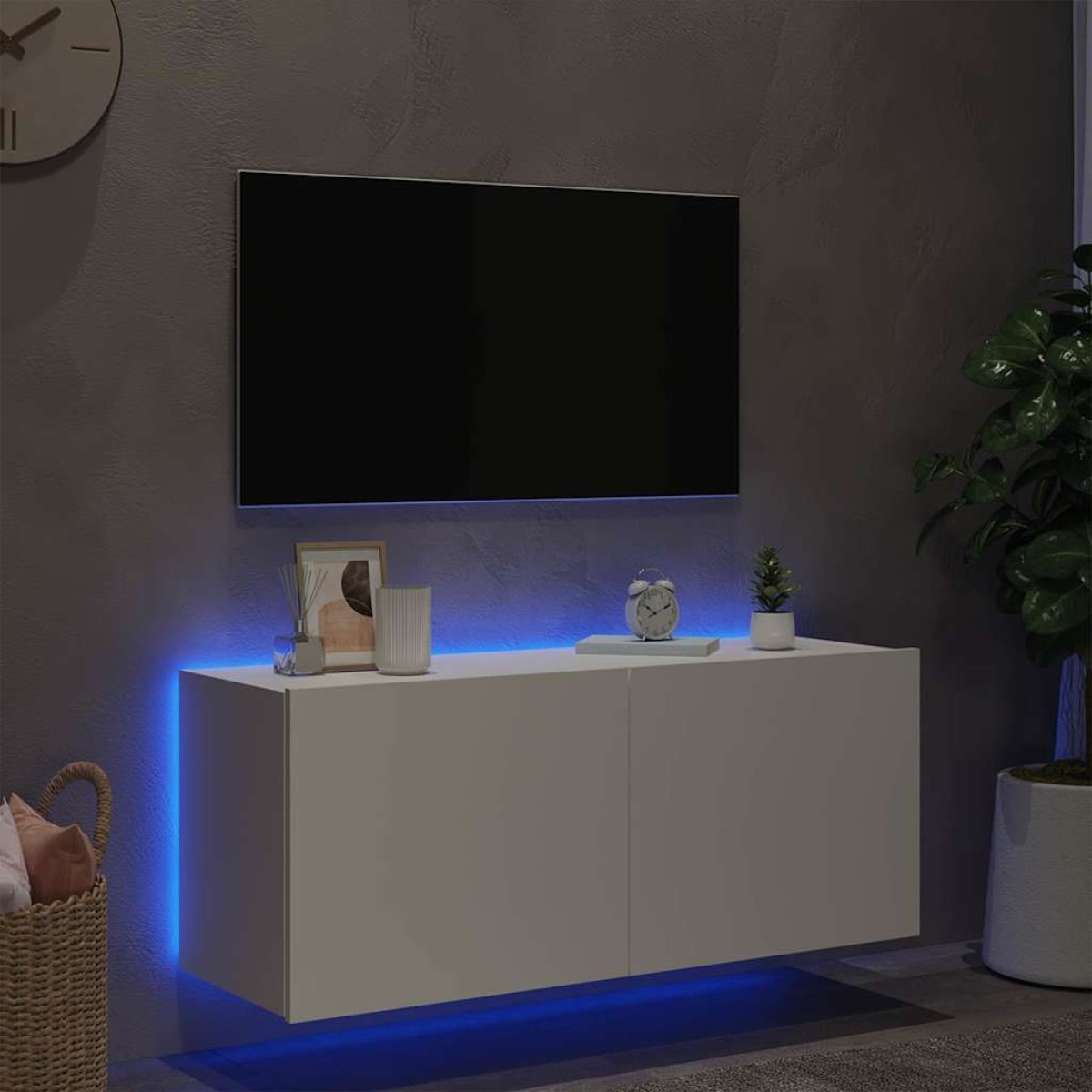 vidaXL Έπιπλο Τοίχου Τηλεόρασης με LED Λευκό 100x35x41 εκ.