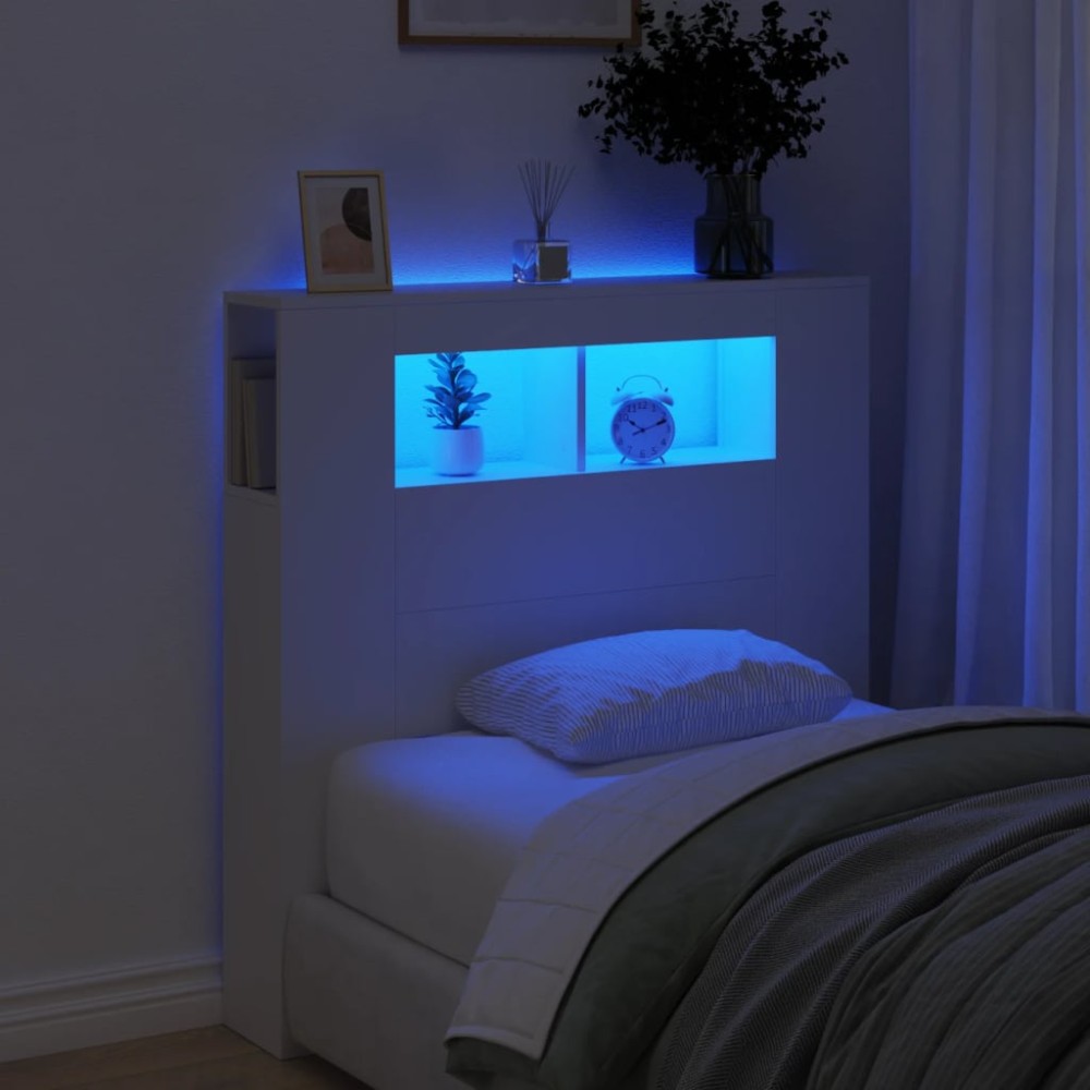 vidaXL Κεφαλάρι Κρεβατιού με LED Λευκό 100x18,5x103,5 εκ Επεξεργ. Ξύλο