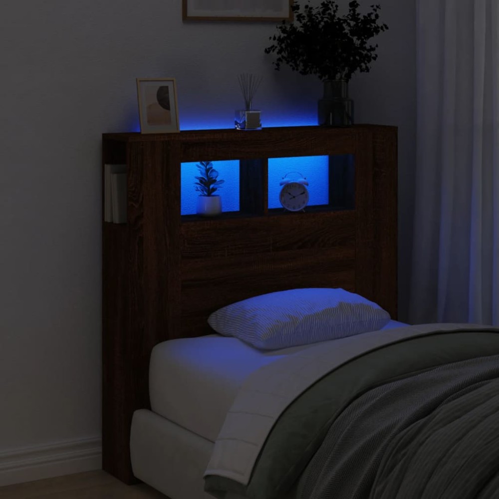 vidaXL Κεφαλάρι Κρεβατιού με LED Καφέ Δρυς 100x18,5x103,5 εκ