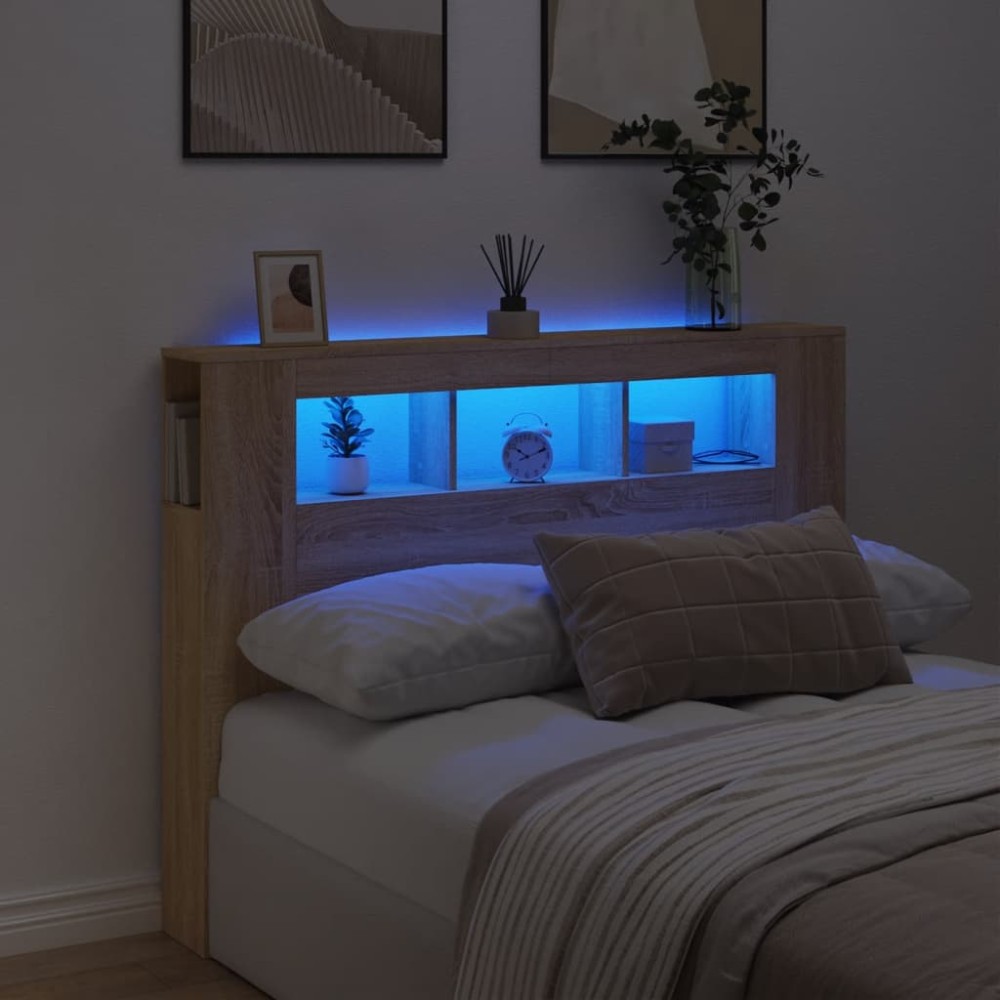 vidaXL Κεφαλάρι Κρεβατιού με LED Sonoma Δρυς 140x18,5x103,5 εκ