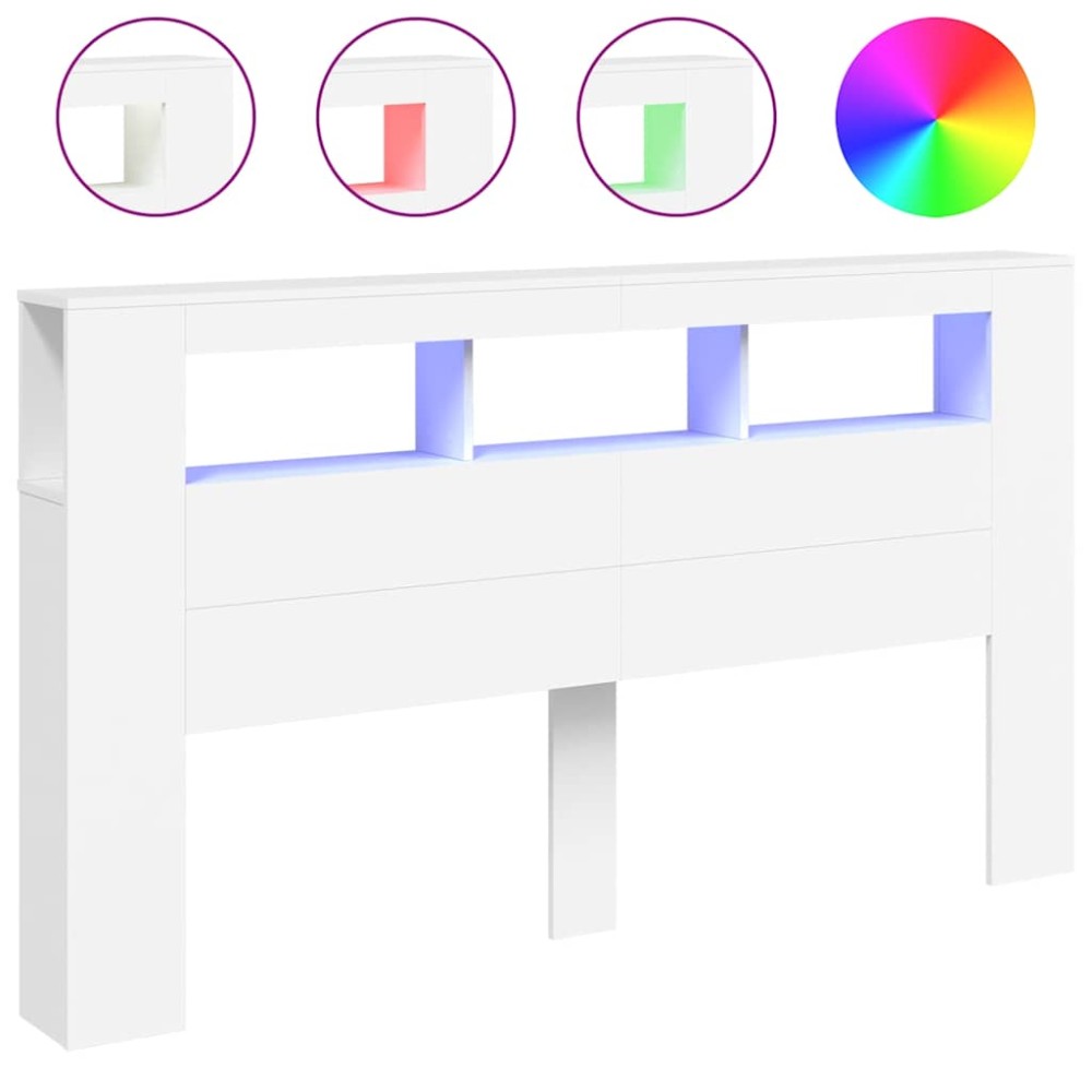 vidaXL Κεφαλάρι Κρεβατιού με LED Λευκό 180x18,5x103,5 εκ Επεξεργ. Ξύλο
