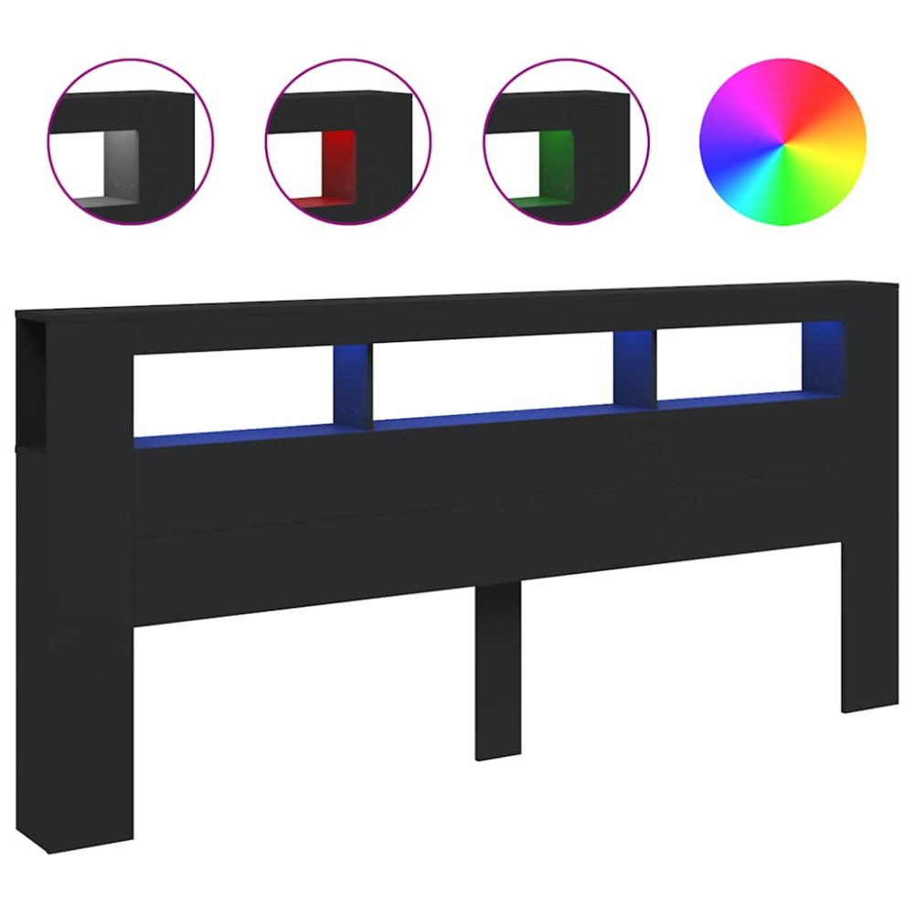 vidaXL Κεφαλάρι Κρεβατιού με LED Μαύρο 220x18,5x103,5 εκ Επεξεργ. Ξύλο