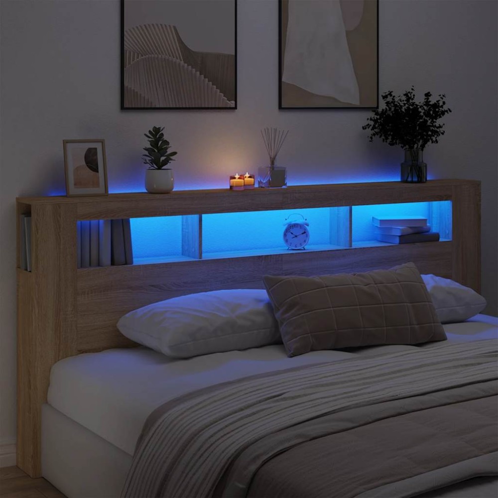 vidaXL Κεφαλάρι Κρεβατιού με LED Sonoma Δρυς 220x18,5x103,5 εκ