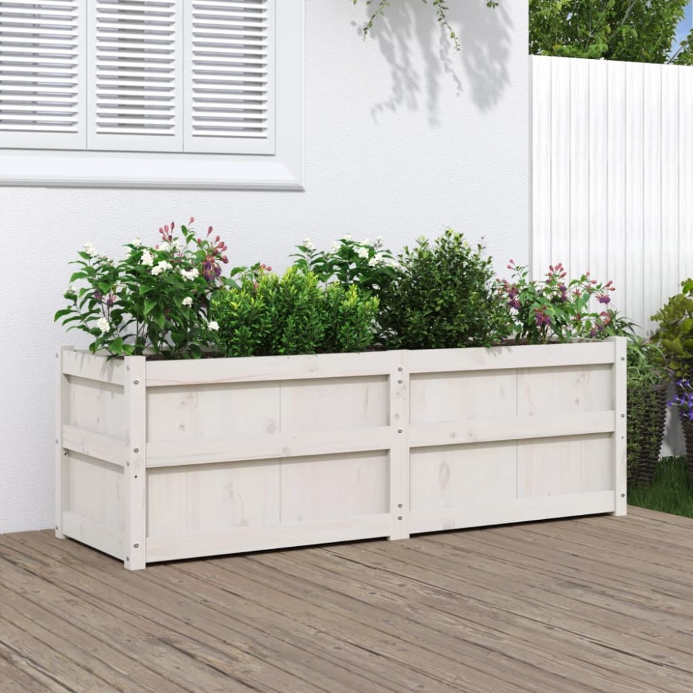 vidaXL Ζαρντινιέρα Λευκή 150 x 50 x 50 εκ. από Μασίφ Ξύλο Πεύκου