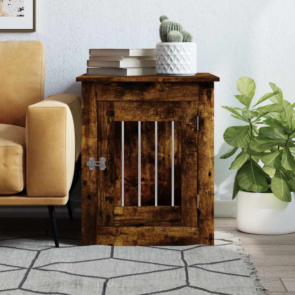 vidaXL Κλουβί Σκύλου Καπνιστή Δρυς 55x75x65 εκ. από Επεξεργ. Ξύλο
