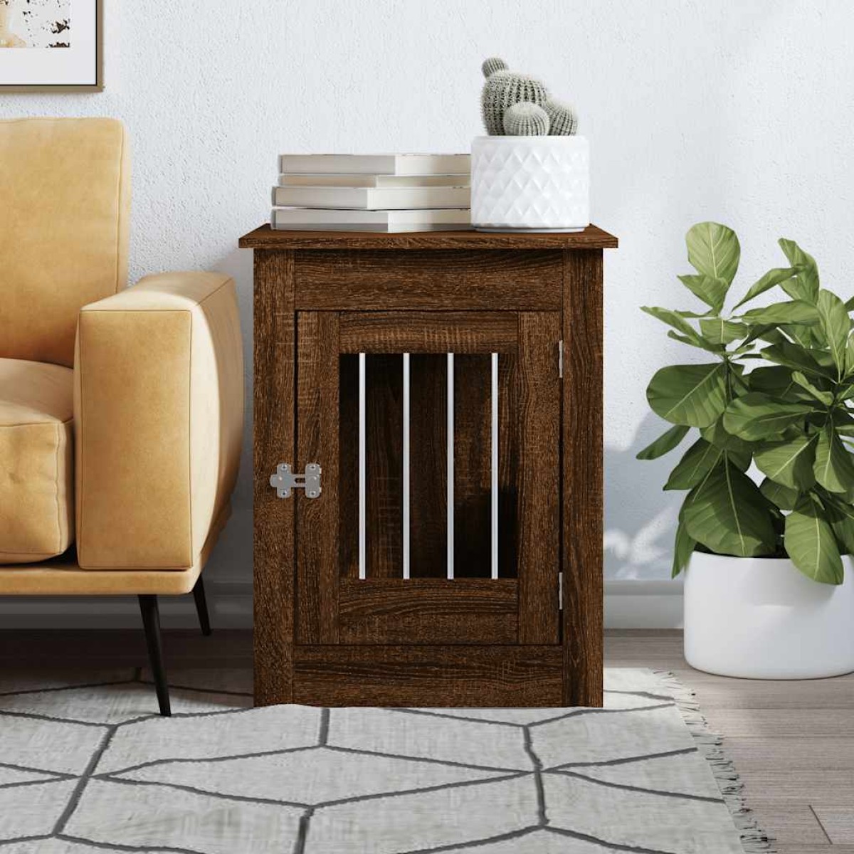 vidaXL Κλουβί Σκύλου Καφέ Δρυς 55x80x68 εκ. από Επεξεργ. Ξύλο