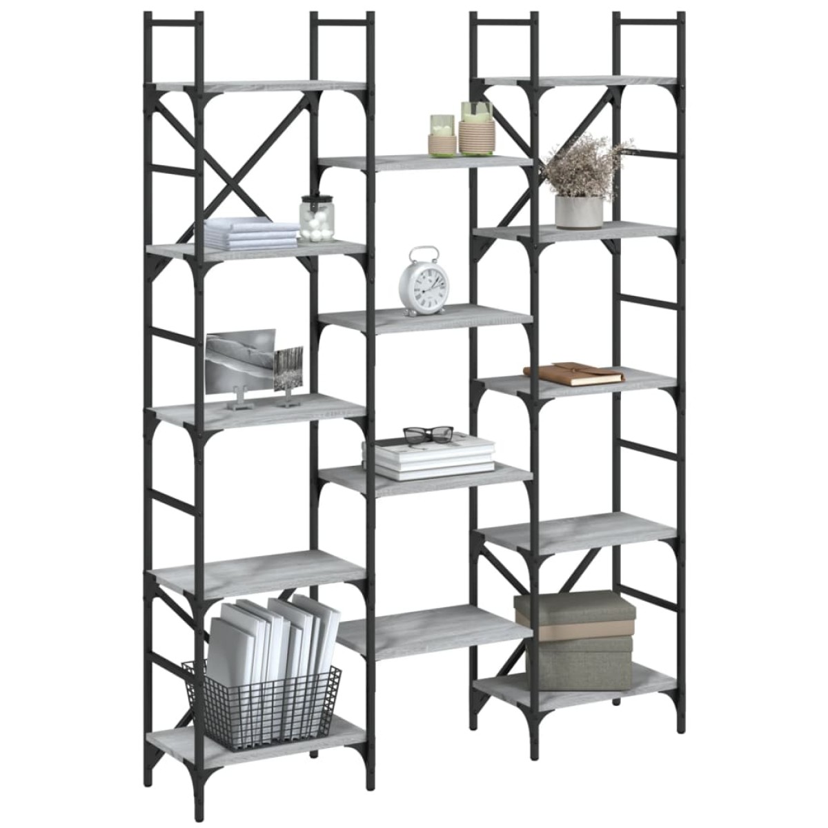 vidaXL Βιβλιοθήκη Γκρι Sonoma 127,5x28,5x172,5 εκ. Επεξεργασμένο Ξύλο