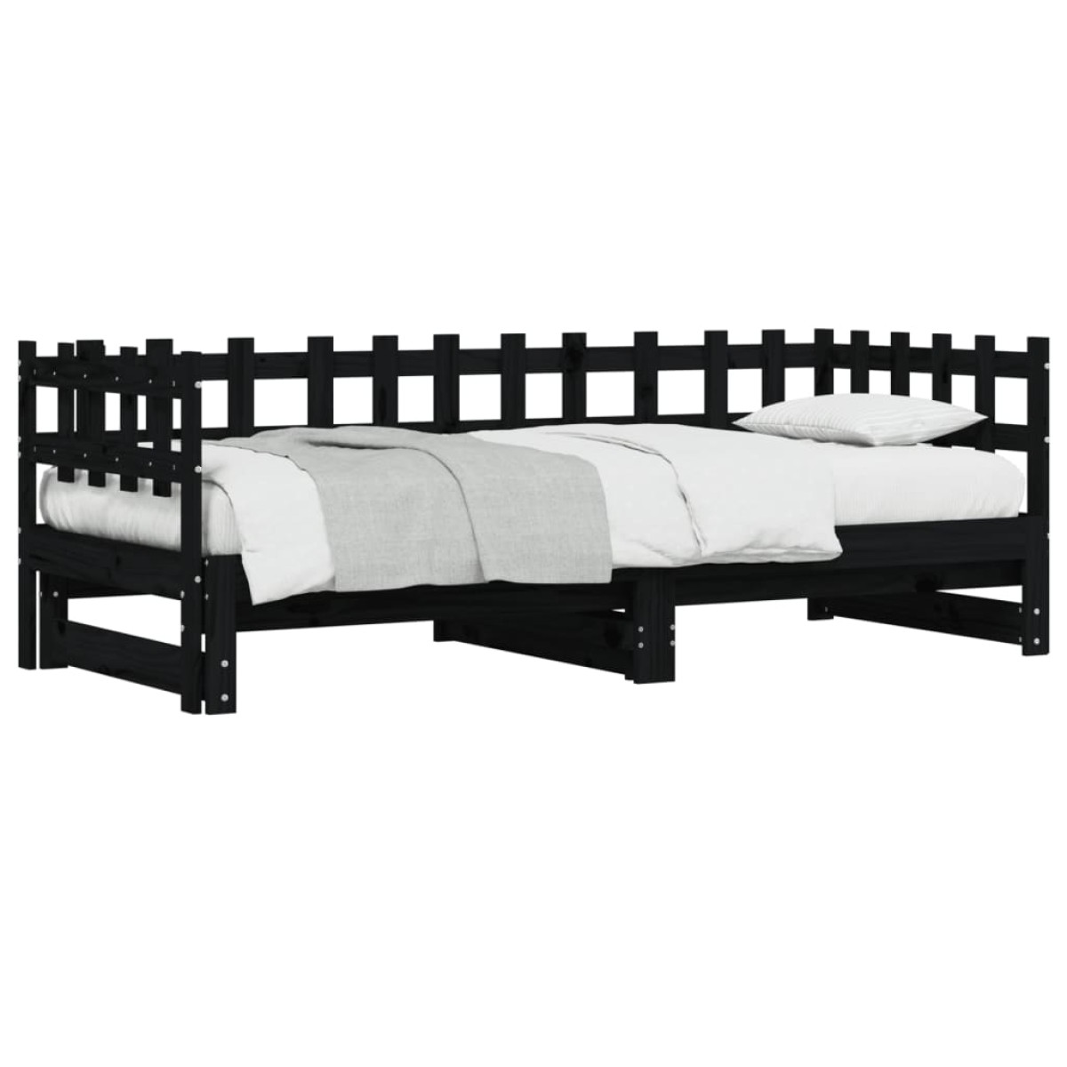 vidaXL Καναπές Κρεβάτι Συρόμενος Μαύρος 2x(80x200) εκ. από Μασίφ Πεύκο