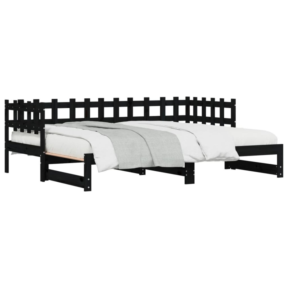 vidaXL Καναπές Κρεβάτι Συρόμενος Μαύρος 2x(90x200) εκ. από Μασίφ Πεύκο