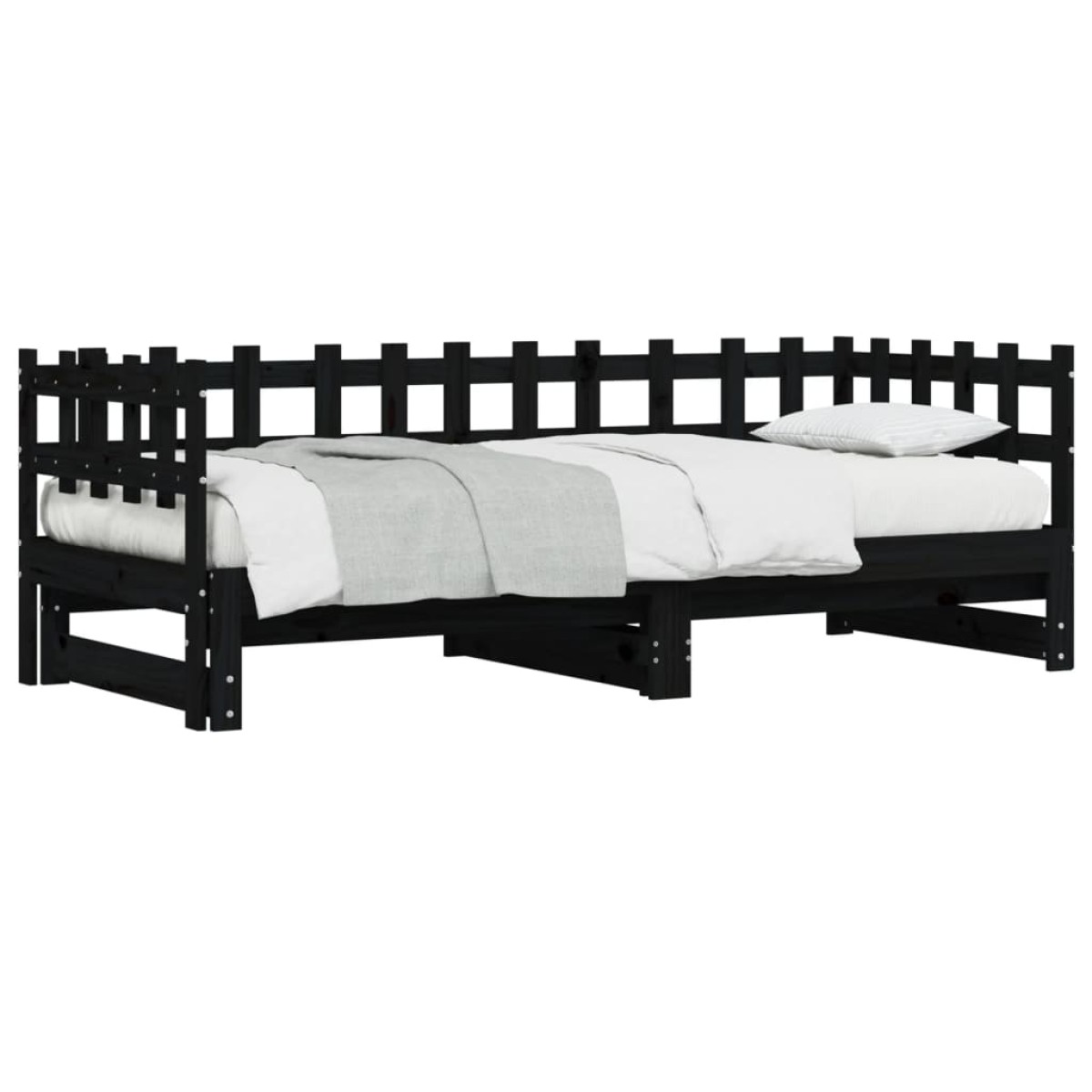 vidaXL Καναπές Κρεβάτι Συρόμενος Μαύρος 2x(90x200) εκ. από Μασίφ Πεύκο