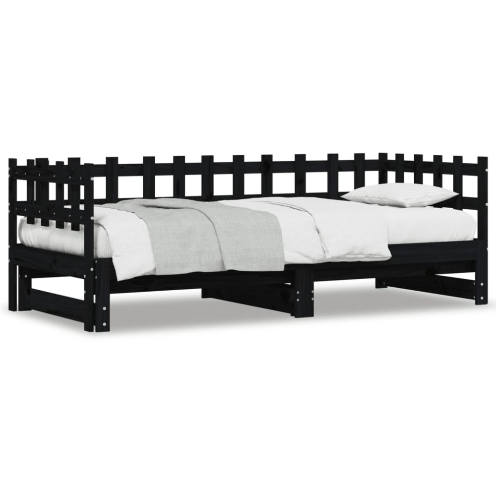 vidaXL Καναπές Κρεβάτι Συρόμενος Μαύρος 2x(90x190) εκ. από Μασίφ Πεύκο