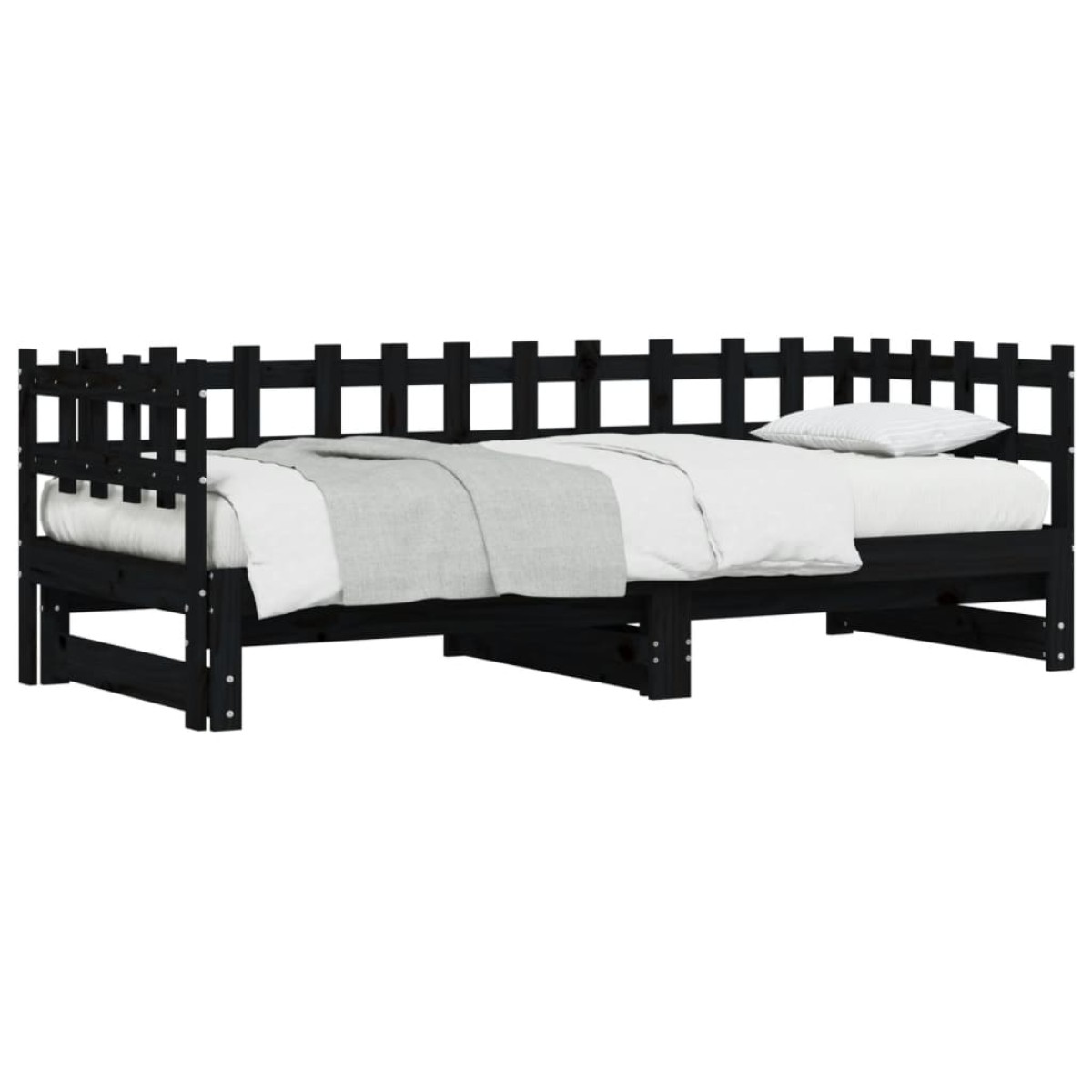vidaXL Καναπές Κρεβάτι Συρόμενος Μαύρος 2x(90x190) εκ. από Μασίφ Πεύκο