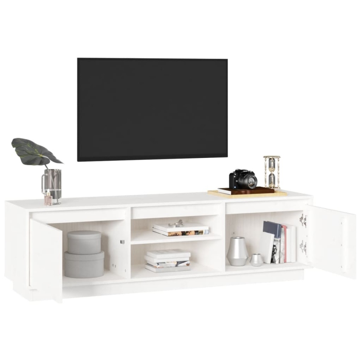 vidaXL Έπιπλο Τηλεόρασης Λευκό 140 x 35 x 40 εκ. από Μασίφ Ξύλο Πεύκου