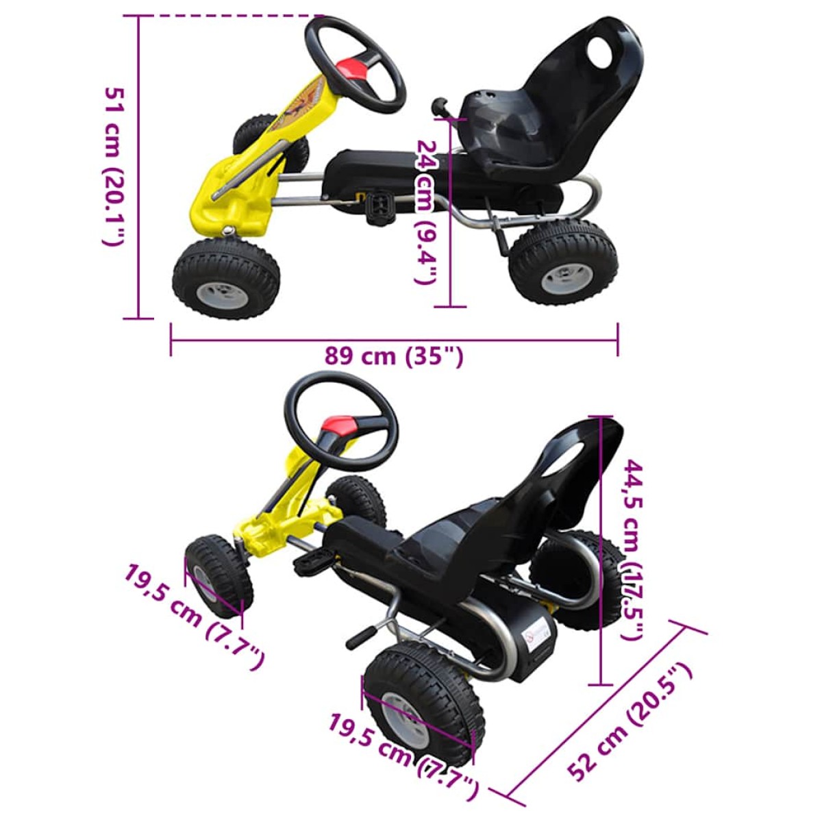 vidaXL Go Kart με Πετάλια Κίτρινο