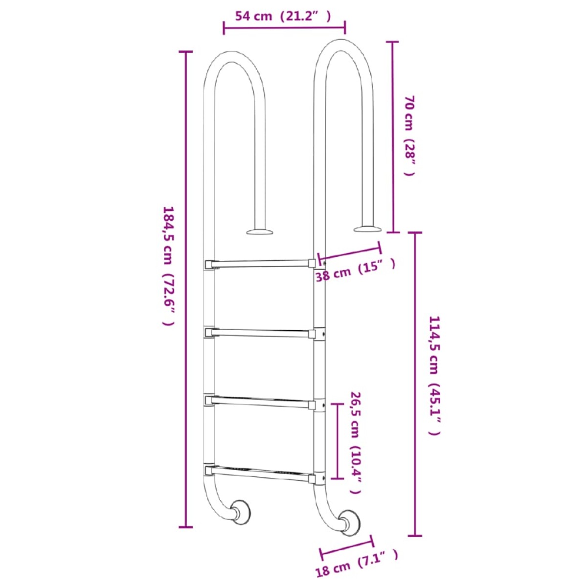 vidaXL Σκάλα Πισίνας 54 x 38 x 184,5 εκ. από Ανοξείδωτο Ατσάλι 304