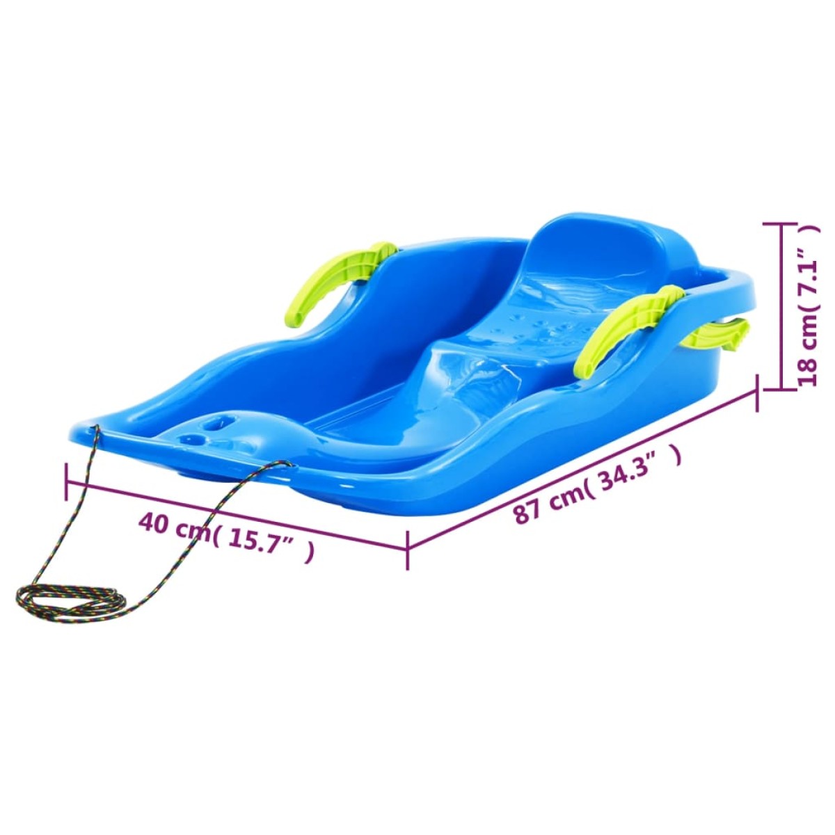 vidaXL Έλκηθρο με Φρένα Μπλε 87 x 40 x 18 εκ. από Πολυπροπυλένιο