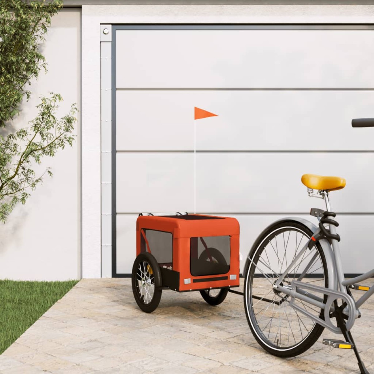vidaXL Τρέιλερ Ποδηλάτου Σκύλων Πορτοκαλί/Μαύρο Ύφασμα Oxford/Σίδηρος